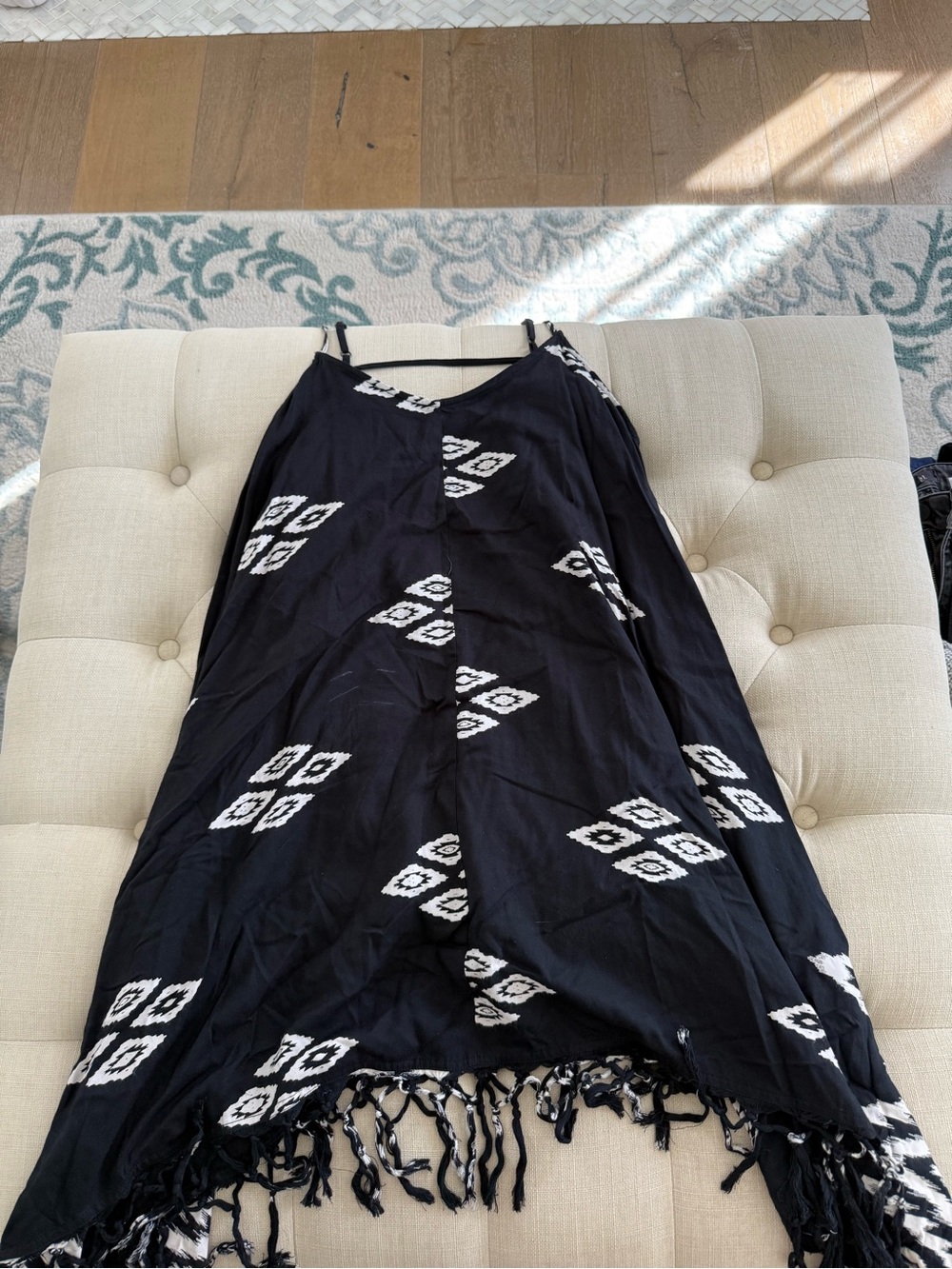 Billabong Black Maxi Skirt with White Diamond Print & Fringe